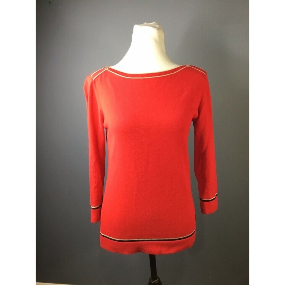 Tommy Hilfiger Women's Sweater Boat Neck Red Navy 3/4 Sleeve Sz. XS